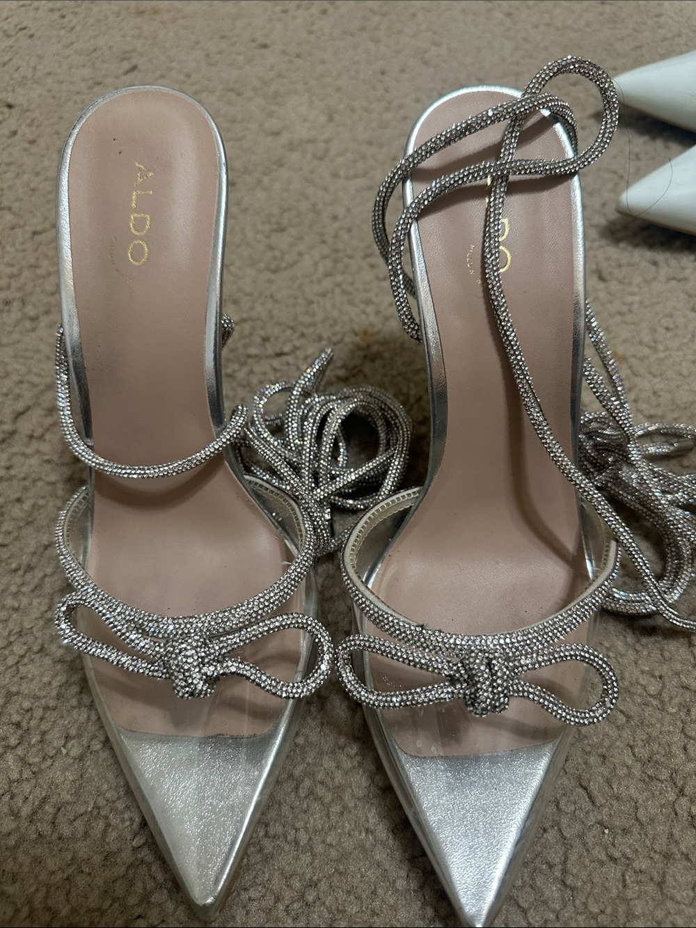 ALDO Silver Pointed Toe Strappy Lace-Up Heels